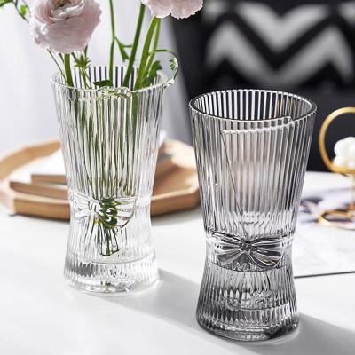 China Art Deco Nordic Glass Vases Wedding Centerpieces Grey Clear Transparent Home decoration Butterfly  Flower Glass Vases For Table for sale