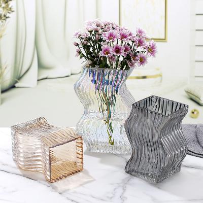 China Art Deco Nordic Style Creative Irregular Shaped Glass Vase Water Planting Vase Decoration Living Room Dining Table Flower Vase Decoration for sale