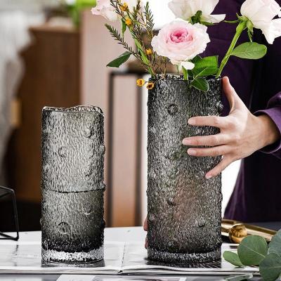 China Art Deco Simple Style Creative Grey Thickened Glass Flower Vase Wholesale Polka Dot Cold Grain Glass Vase for sale