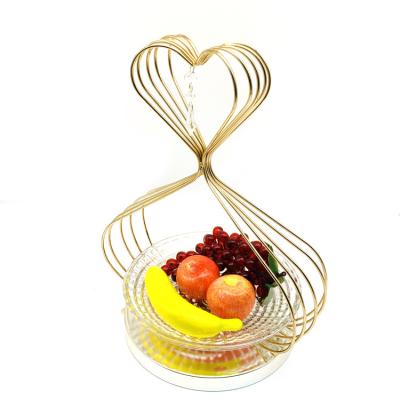 China Disposable Wholesale 1 Tier Countertop Fruit Basket Bowl Storage Custom Hanger Fruit Holder Gold Plate Cake Plate for sale