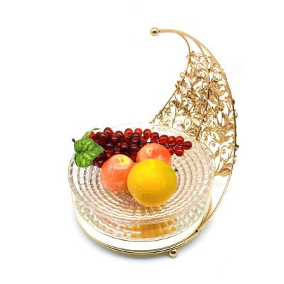 China Disposable New Design Arabic Luxury Cake Dish Plate Gold Metal Iron Candy Plate Fruit Snack Serving Tray With Lid  For Party for sale