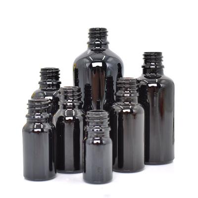 China OEM Cosmetic Black Screw Pump Glass Jar For Cream Light Proof Black Serum Pump Bottle 5ml-100ml for sale