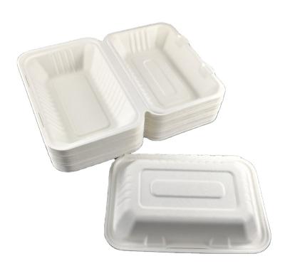 China Disposable Biodegradable Bagasse 9x6 Inch Container Food Clamshell Set Tableware Takeway Box for sale