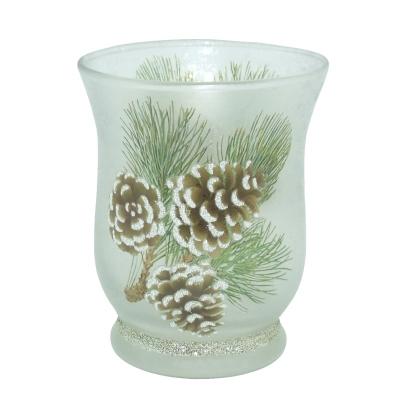 China Imitation Haodexin 10oz Antique Glass Candle Jars Hand Painted Rustic Hurricane Candle Holders Christmas Decoration for sale