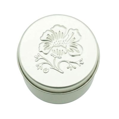 China Haodexin Classic Elegant Custom Flower Shape Embossed Logo Tin Balm Container Case Boxes Round Shape Metal Packaging For Candle Lip Balm for sale