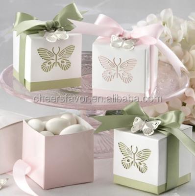 China Handmade Wedding Favor Box Laser-Cut Butterfly Favor Box Candy Packaging for sale