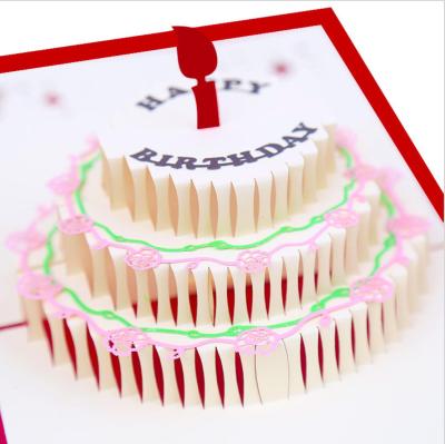 China Free Shipping Europe 5pcs/lot 3D Pop Up Greeting Card Happy Birthday Cake Postcard With Envelope New for sale