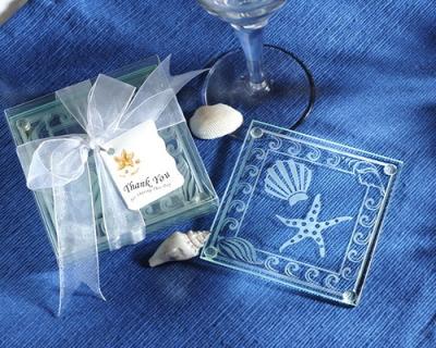 China Frosted Glass Wedding Favors Shell and Starfish Coaster Set (2PCS/SET) for sale