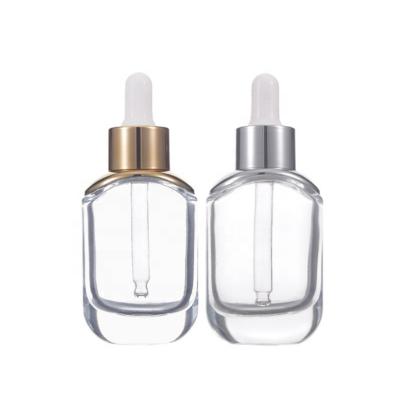 China Face Care Brand 30ml Personal Care Essential Oil Serum Glass Dropper Empty Clear Thick Bottom Pipette Bottle With 20mm Screw Cover for sale