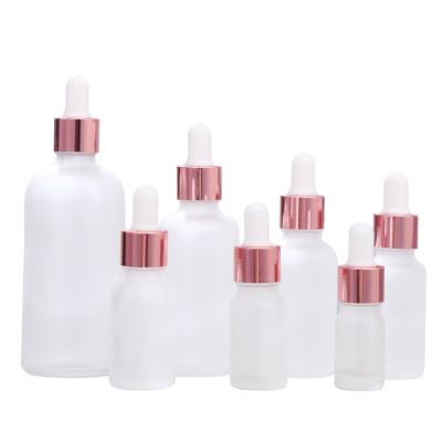 China Personal care 5 10 15ml frost disatch Ess oil dropper serum tincture glass bottle pipette personal care quick cosmetic use with pink cap for sale