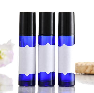 China Household Products Ready To Ship Stocked Amber Blue Color 10ml Custom Roll On Glass Bottle With Metal Plastic Cap for sale