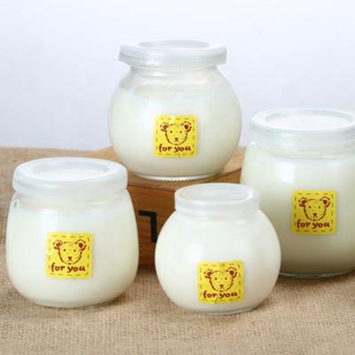 China Pudding Strong Cheese Food Candy Yogurt Candle Bottle Round 100ml 200ml 300ml Glass Jar With Cap Home Kitchen Plastic DIY Clear Hand for sale