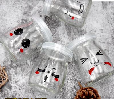 China Cute Round 100ml Pudding Strong Cheese Yogurt Bottle Candy Breakfas Food Glass Jar With Cap Plastic Clear Home Kitchen for sale