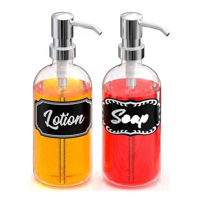 China Household Products 500ml Boston Hand Soap Wash Shampoo Glass Clear Bottle For Bath Shower Gel Body Wash Exfoliate Scrub With Metal Silver Pump for sale