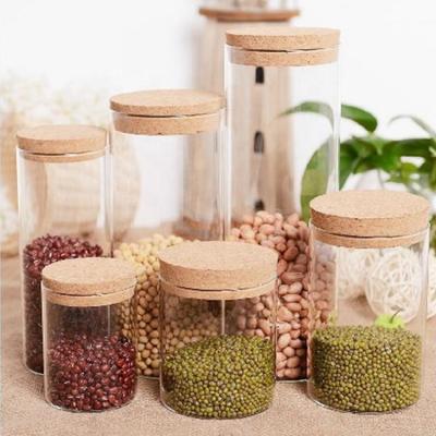 China Food 50ml Shorter Straight Side Borosilicate Flower Glass Tube Tea Dry Jar For Food Storage Container With Wooden Cork Wishing Use for sale