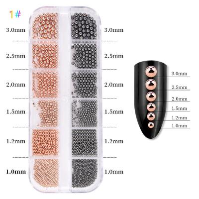 China New Arrival 12grid Metal Steel Ball Plastic Metal Beads Various Size Nail Caviar Nail Art DIY Decoration for sale