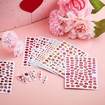 China Fashion Design New Arrival Valentine's Day Nail Stickers Nail Decal Heart Self Adhesive Lips Design Nail Art Sticker for sale