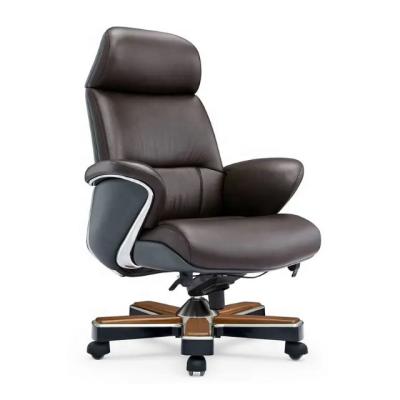 China (Height)Adjustable Brown Office Chair PU Leather Executive With High Back Leather Design High End Boss Chair Executive Office Chair for sale