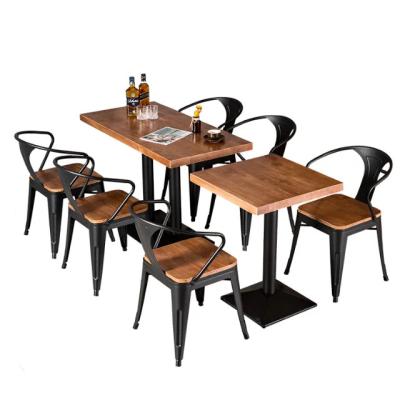 China Modern Wood Industrial Iron Style Stackable Dining Table Vintage Bistro Cafe Table and Chair Set for sale