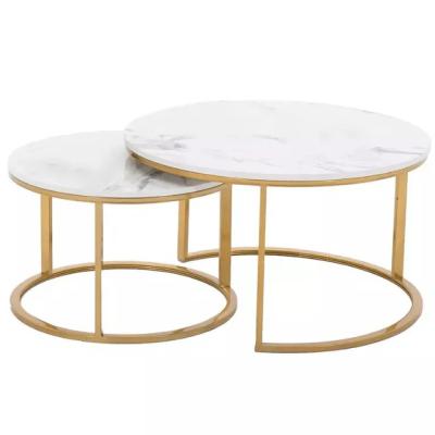 China Convertible Contemporary Round Glass Marble Stone Nesting MDF Coffee Table Wooden Nest Bent Black Gold Metal Side Nesting Table Set of 3 Tables for sale