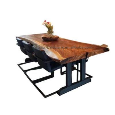 China Slab Modern Industrial Extendable Live Solid Walnut Edge Furniture Restaurant Wood Dining Table for sale