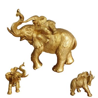 China Europe and USA Resin Craft Gold Elephant Home Interior Decoration Accessories Statue Sculpture Polyresin Elephant Mother and Son Home Deco for sale