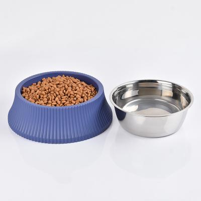 China Stainless Steel Large Bowl Dog Cat Dog Pet Column Stock Factory Double Bowl Non-automatic Roman Automatic Water Refill for sale