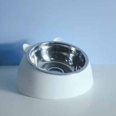 China Non-automatic double stainless steel cat dog bowl to protect the slope cervical mouth thorn pet food bowl explosive cat supplies for sale