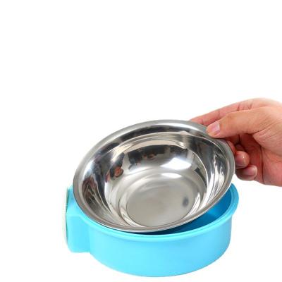 China Non-automatic Anti-tumble Pet Food Bowl Stainless Steel Cage Cat Food Rice and Water Bowl Fixed Hanging for sale