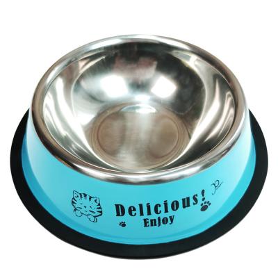 China Non-automatic Pet Bowl Food Set Anti-trick Stainless Steel Teddy Golden Retriever Dog Food Bowl Size Non-Slip Stain Wholesale for sale