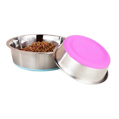 China Silicone Non-Slip Bottom Non-Slip Stainless Steel Pet Deepening Bowl for sale