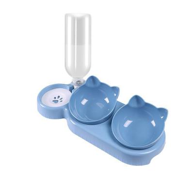 China Pet Cats Three Bowl Non-automatic Anti-wet Mouth Waterer Neck And Anti-collapse Dog Food Bowl for sale