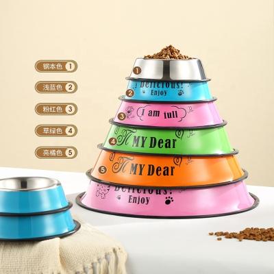 China Wholesale Non-automatic Stainless Steel Dog Teddy Golden Hair Pet Size Dog Bowl Color Print Pet Bowl for sale