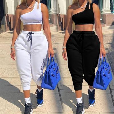 China Vetements-femme-chic Custom Sweatpants Anti-Static Joggers Sweatsuit Sweatpants 2 Pieces Beaches Women Pants Top Two Piece Set for sale