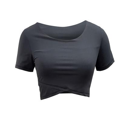 China Breathable Custom Crop Top Color Gym Clothing Athleisure Short Sport Shirt for sale