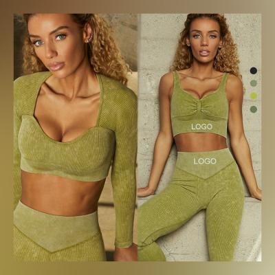 China Antibacterial New Design Big Butt Yoga Pants Sets Gaiters High Waist Workout Gym Sports Tights Sheath Long Crop Top Suits for sale