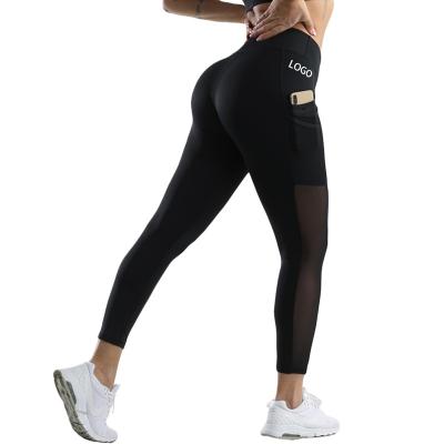 China Custom Fitness Antibacterial Mesh Yoga Ladies Tights Logo Compression Quick Dry Active Wear Pants Women Gym Yoga Gaiters With Pocket for sale