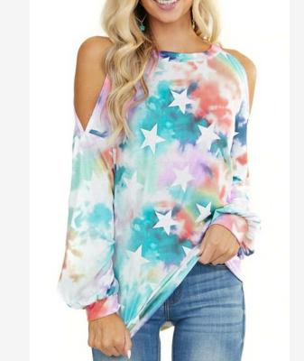 China Plus Size Tie Dye T Shirt Summer Clothes Custom Oversized Ladies T Shirt Off The Shoulder Cotton Tie Dye T Shirt Women Summer Top Wear for sale