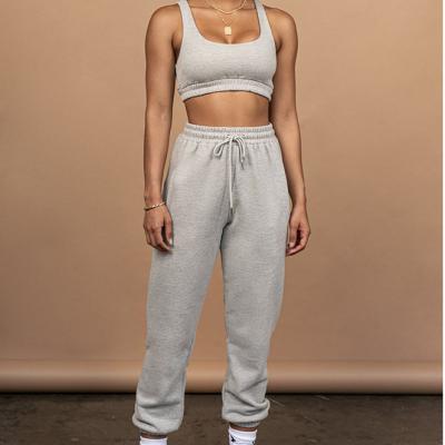 China Anti-pilling Customize Logo Elastic Neck Crop Long Pants Women Top Loose Cotton Spandex Sleeve u 2 Piece Sets Outfits For Female for sale