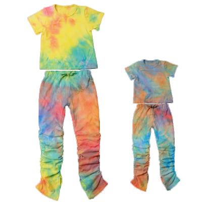 China Casual Outfits Tie Dye Mommy and Me Kids Fall Clothing for Women Sport Outfit for Kids Stracked Pants Girls Trending Clothes for sale