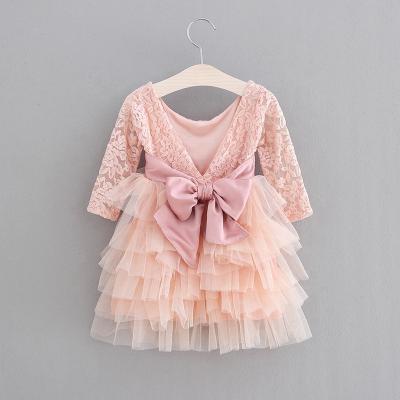 China Breathable Kids Dresses For Girls Flower Long Sleeve 1 Year Old Baby Birthday Dress Tutu Lace Up V Back Dress Winter for sale