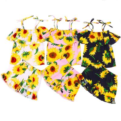 China Sweet Kids Floral Print Clothing Set For Baby Toddler Watermelon Ruffle Shorts Girls Beach Tank Principal 2 Pcs Set Child Home Pajamas for sale