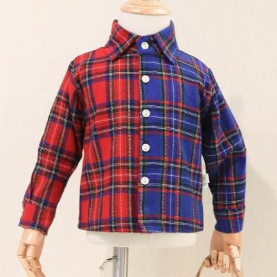 China Breathable Unisex Boys Girls Plaid Lapel Shirts Button Up Little Kids Turn-down Collar Top Shirts Contrast Color Baby Kid Causal Clothes for sale