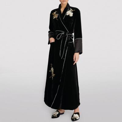 China Beta Luxury Embroidered Plush Velvet Custom Bathrobe Black Winter Womens Pajamas QUICK DRY Full Body Robe Pajamas Long Robe for sale