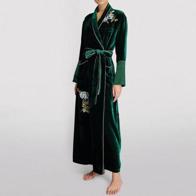 China Beta QUICK DRY QUICK DRY Top Grade Embroidered Sequins Women's Green Velvet Long Robe Soft Bathrobe Customize Logo High End Sleepwear Bathrobes for sale