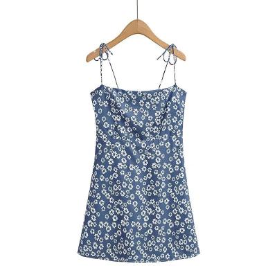 China Breathable Premium Cotton Dresses Sleeveless Women Floral Printing Backless Dress For Girls for sale