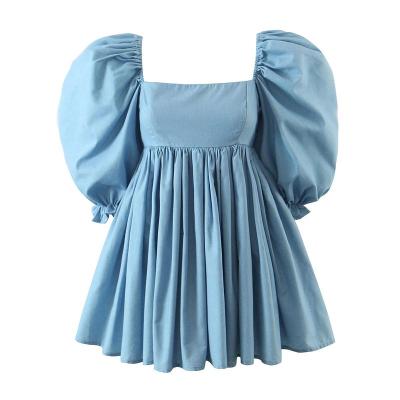 China Women Summer Breathable Loose Breathable Short Puff Sleeve Denim Princess Sexy Dresses for sale