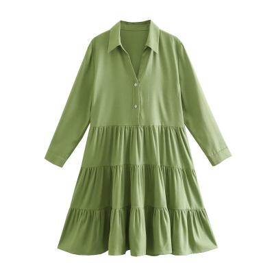 China Breathable Canvas Women Casual Clothing Dresses Sexy Ladies Pleated Long Sleeve Dress for sale