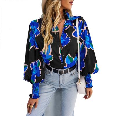 China Spring Breathable Design New Breathable Sleeves Custom Blouse Tops Woman Floral Print Blouse for sale