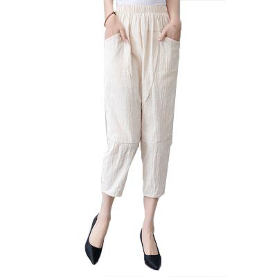 China High Waist Pain Cotton Summer Breathable Beige Loose Women Pants Wholesale Canvas Pants for sale